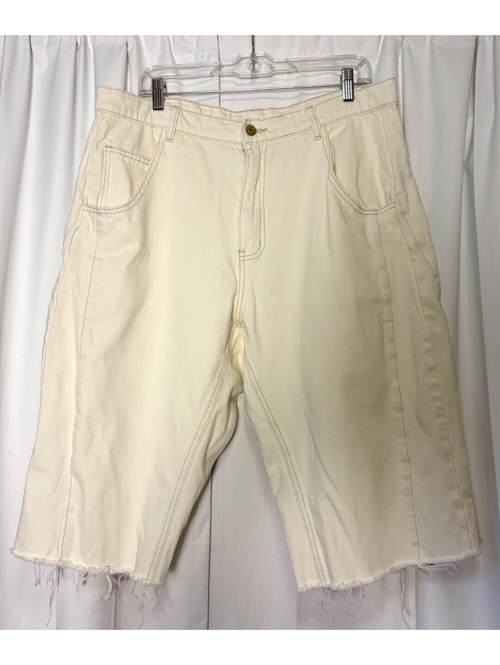 Roucha Delff Cotton Drawstring Denim Bermuda Shorts In Ecru Waist 36 Retail $295